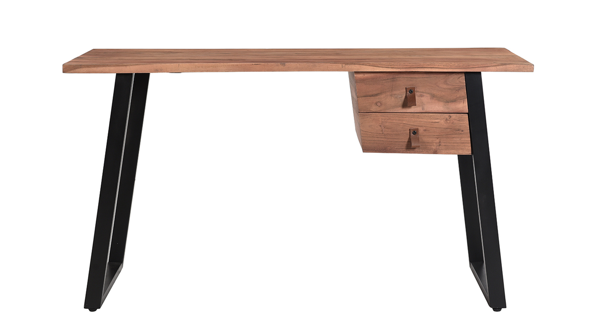 Schreibtisch aus Akazienholz und schwarzem Metall mit Schubladen B140 cm GINGER