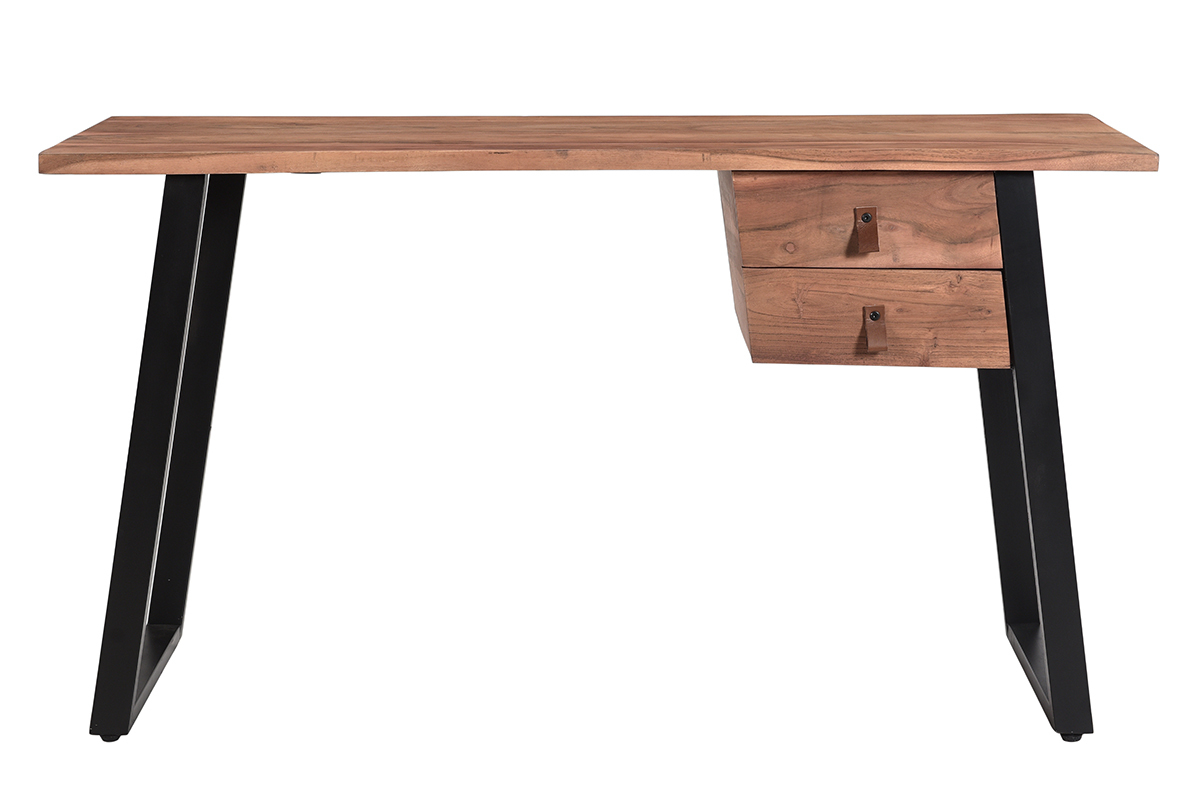 Schreibtisch aus Akazienholz und schwarzem Metall mit Schubladen B140 cm GINGER