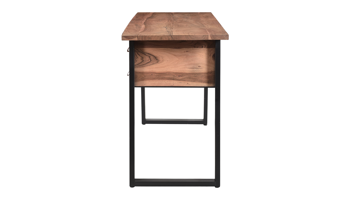 Schreibtisch aus Akazienholz und schwarzem Metall mit Schubladen B140 cm GINGER