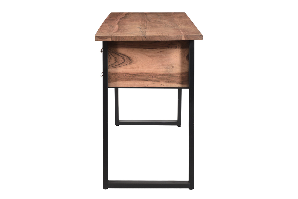 Schreibtisch aus Akazienholz und schwarzem Metall mit Schubladen B140 cm GINGER