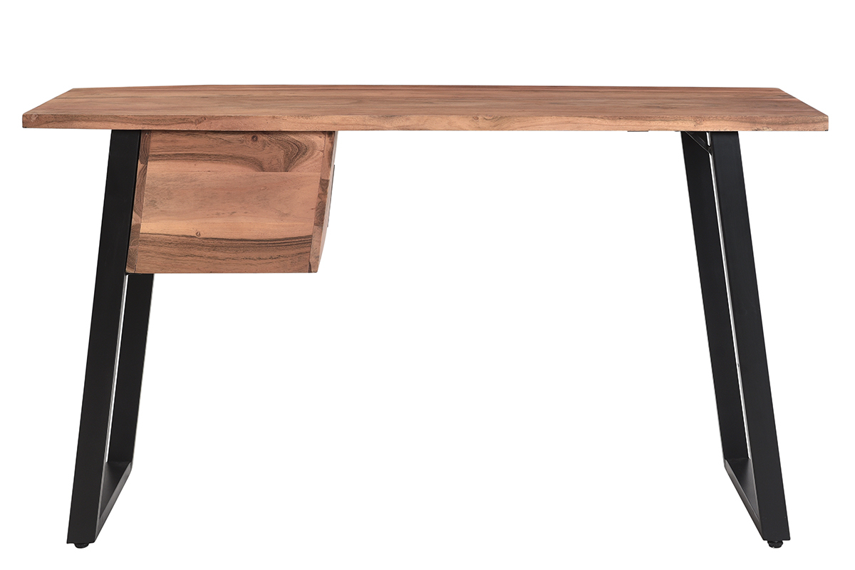 Schreibtisch aus Akazienholz und schwarzem Metall mit Schubladen B140 cm GINGER
