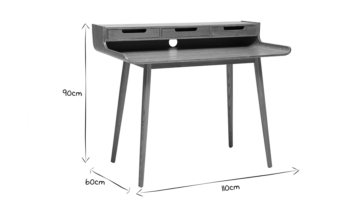 Schreibtisch aus Eschenfurnier 3 Schubladen OPUS
