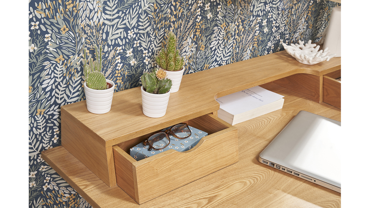 Schreibtisch aus hellem Holz mit Ablagen L120 cm PULITO