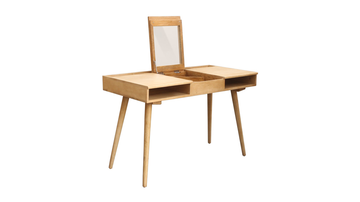 Schreibtisch aus Mangoholz mit Ablagefach und Spiegel PACITO