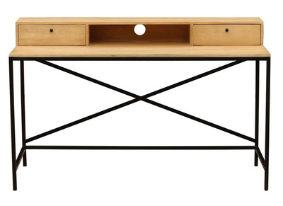 Schreibtisch aus Mangoholz und schwarzem Metall mit Schubladen OPIUM