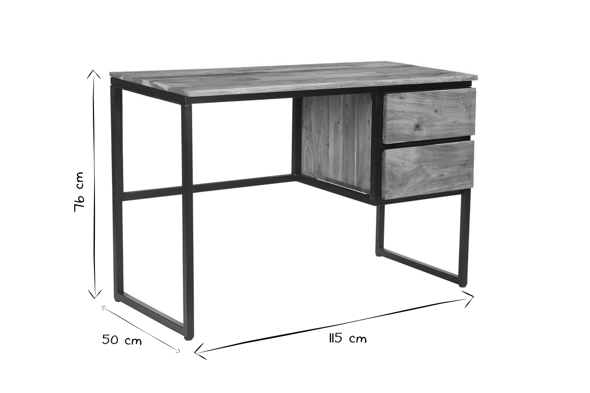 Schreibtisch aus massivem Akazienholz mit Schubladen HOORN