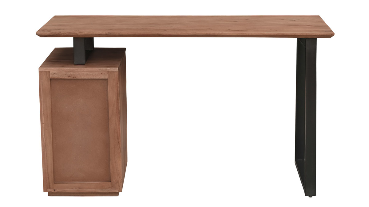 Schreibtisch aus massivem Akazienholz und schwarzem Metall mit 3 Schubladen B130 cm HORACE