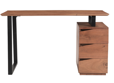 Schreibtisch aus massivem Akazienholz und schwarzem Metall mit 3 Schubladen B130 cm HORACE
