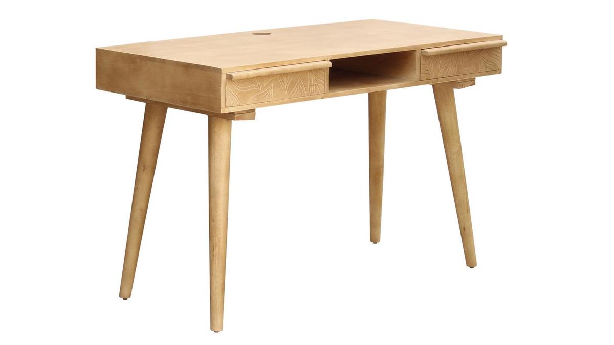 Schreibtisch aus massivem Mangoholz mit Gravur KAFFIR