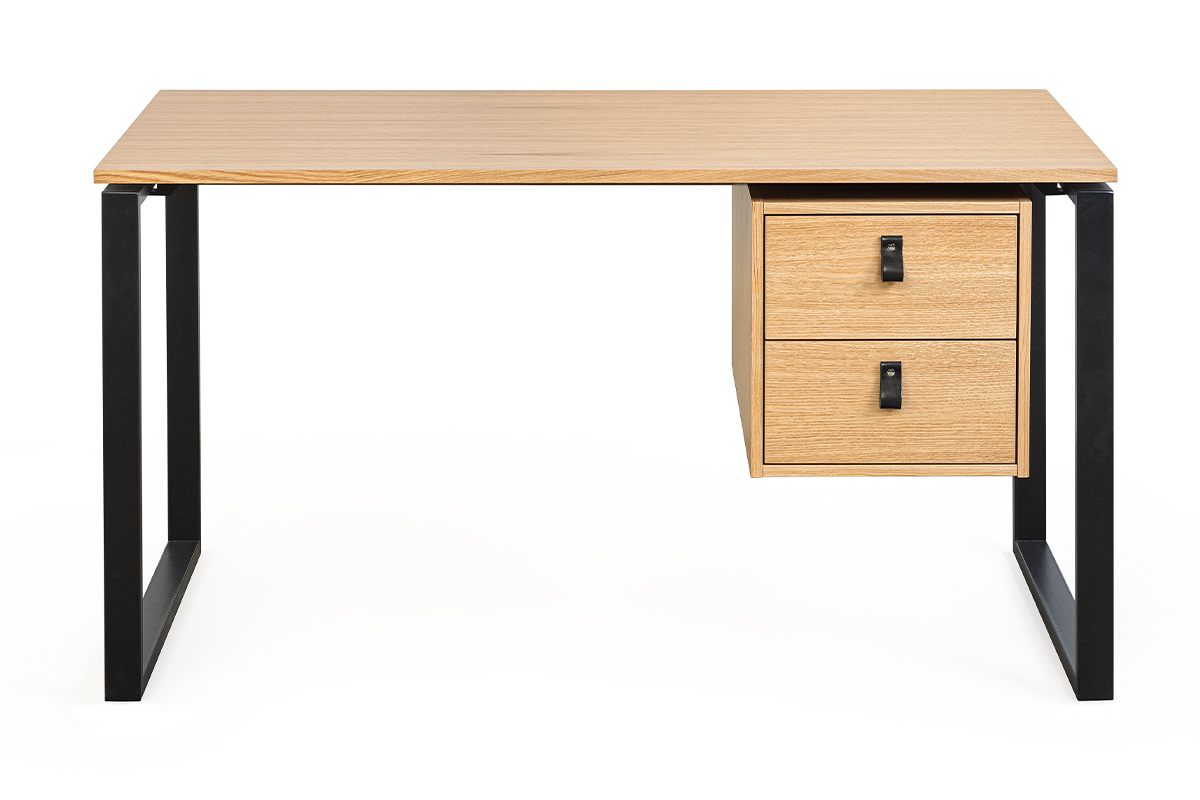 Schreibtisch Eichenfurnier mit schwarzem Metallgestell und Schubladen B138 cm OPAL