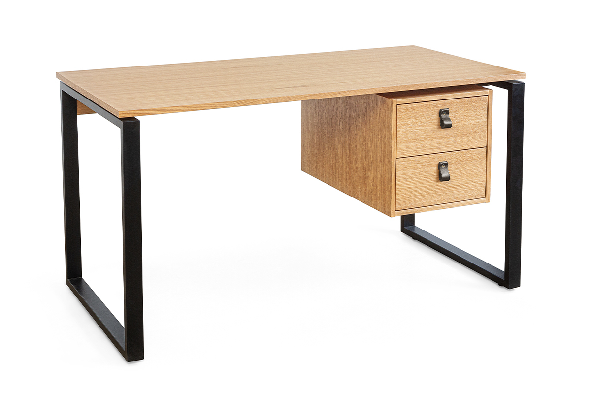 Schreibtisch Eichenfurnier mit schwarzem Metallgestell und Schubladen B138 cm OPAL