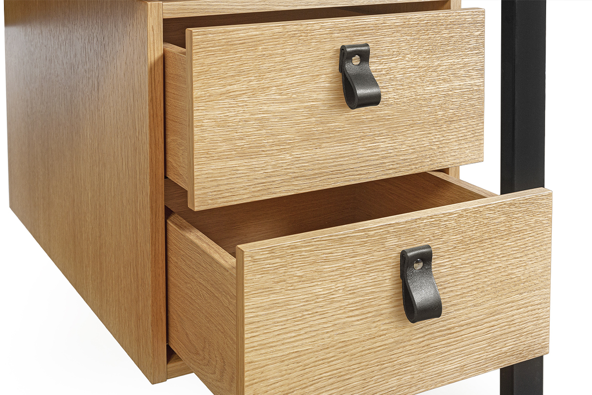 Schreibtisch Eichenfurnier mit schwarzem Metallgestell und Schubladen B138 cm OPAL