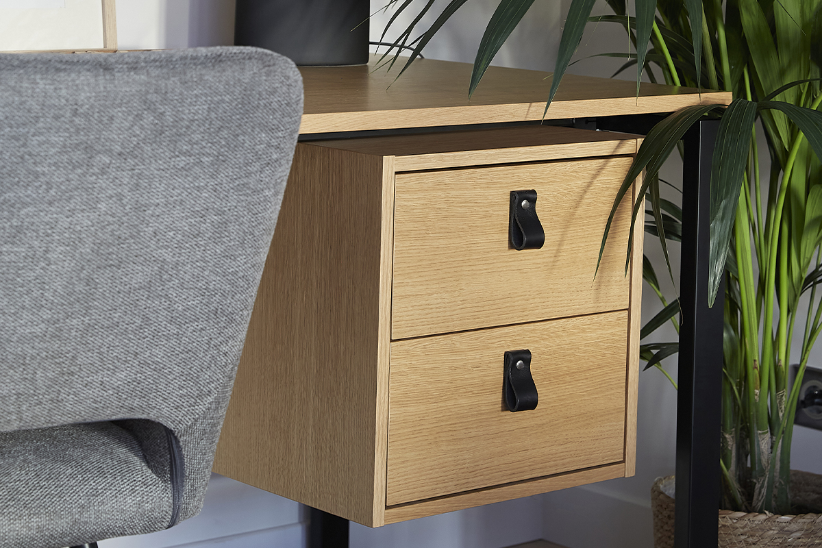 Schreibtisch Eichenfurnier mit schwarzem Metallgestell und Schubladen B138 cm OPAL