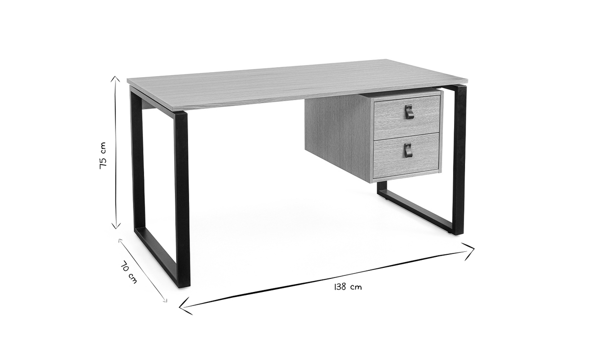 Schreibtisch Eichenfurnier mit schwarzem Metallgestell und Schubladen B138 cm OPAL