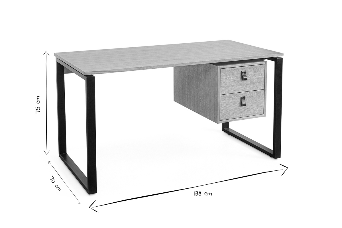 Schreibtisch Eichenfurnier mit schwarzem Metallgestell und Schubladen B138 cm OPAL