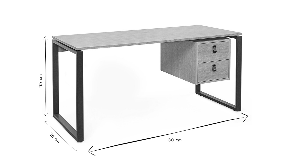 Schreibtisch Eichenfurnier mit schwarzem Metallgestell und Schubladen B160 cm OPAL