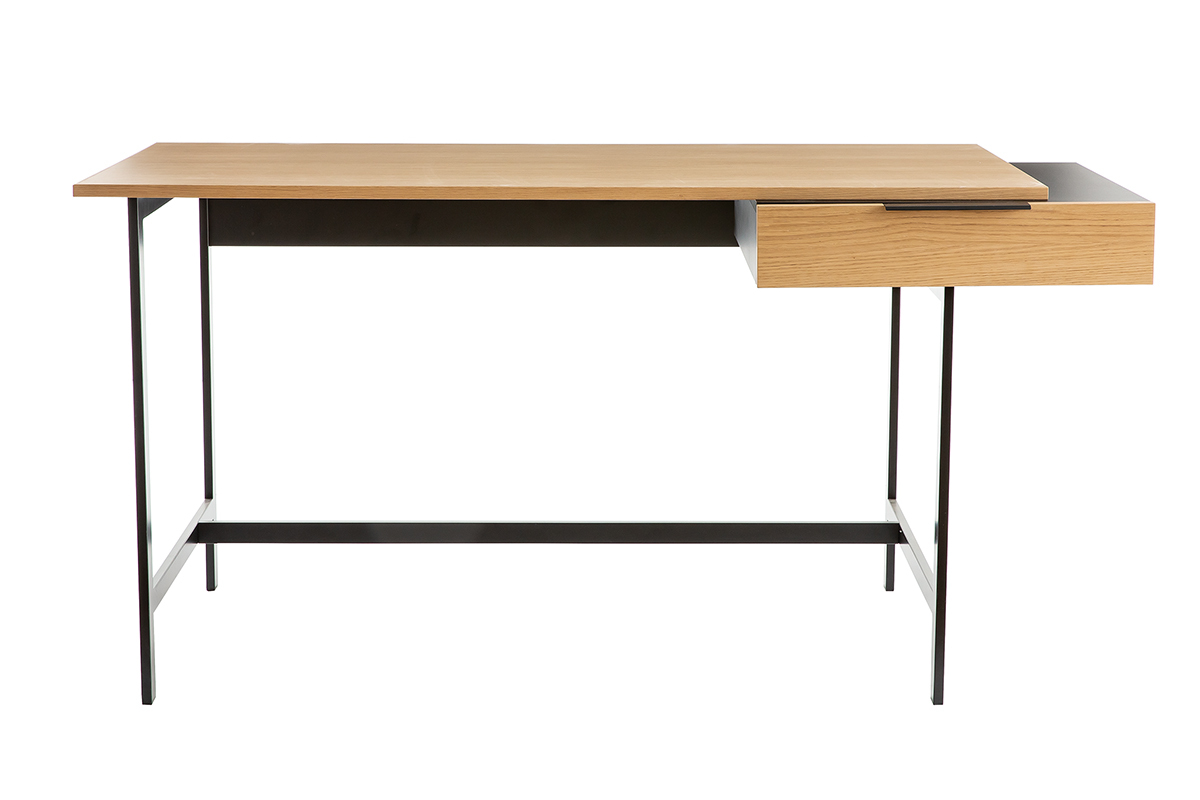 Schreibtisch Furniereiche schwarzer Metallfu mit Schublade B150 cm SILKA