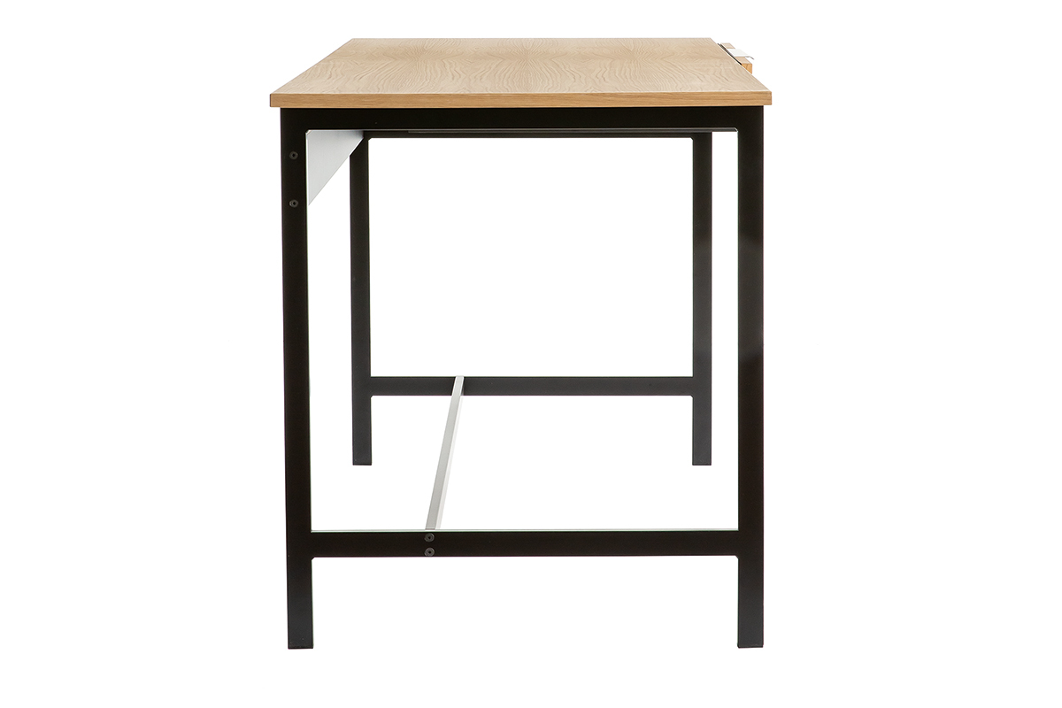 Schreibtisch Furniereiche schwarzer Metallfu mit Schublade B150 cm SILKA