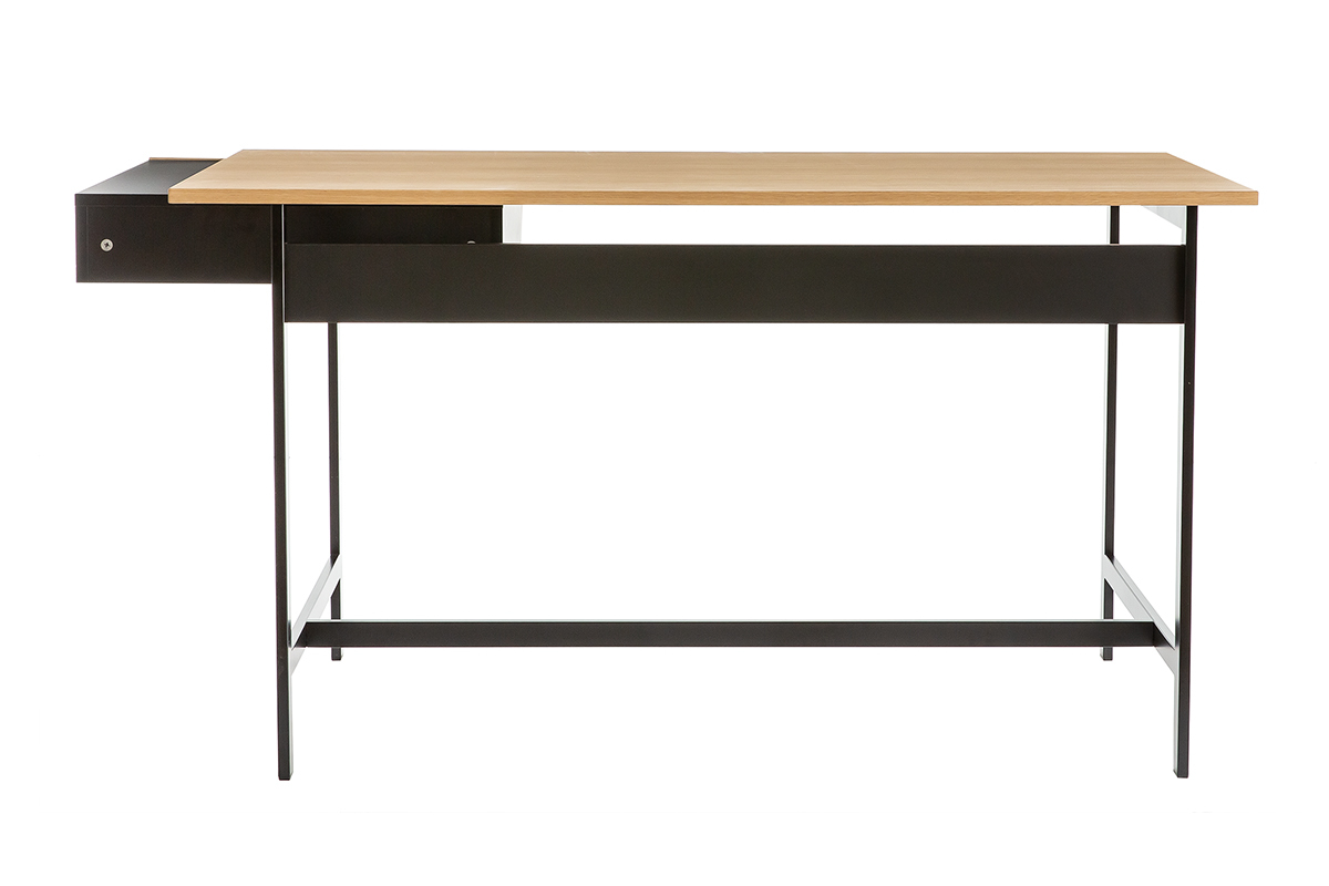 Schreibtisch Furniereiche schwarzer Metallfu mit Schublade B150 cm SILKA