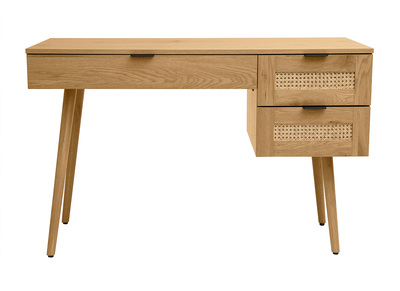 Schreibtisch in heller Holzoptik, mit Rattan und schwarzem Metall, 3 Schubladen L120 cm MANILLE
