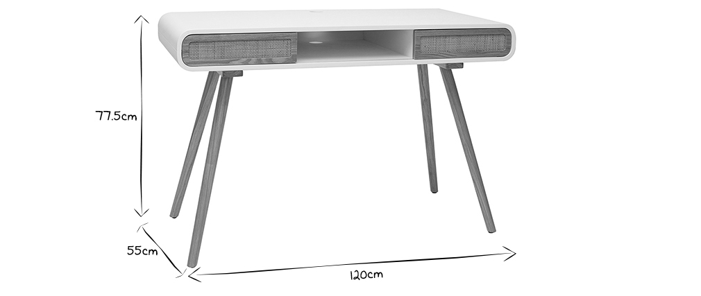Schreibtisch mit Schiebetüren und Flechtwerk L120 cm OLYMPE