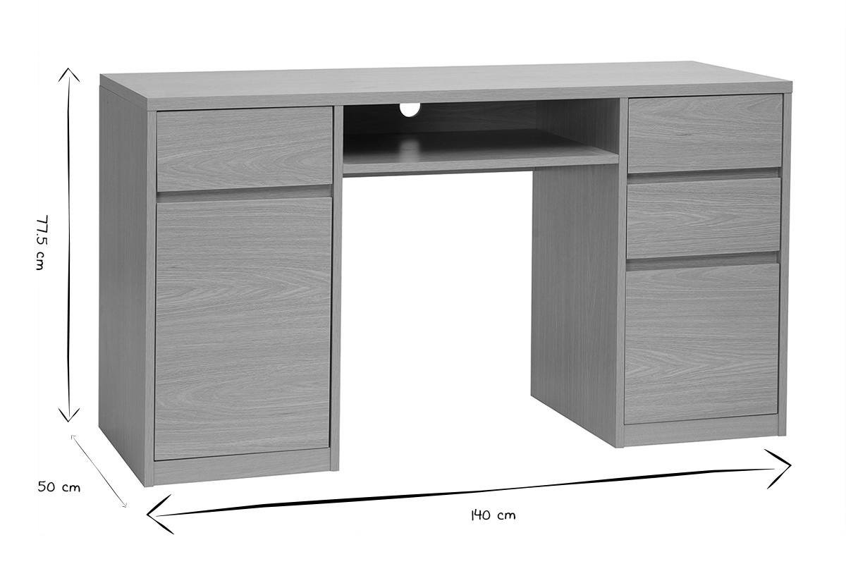 Abmessungen des Schreibtischs JEREMIAH: 140 cm breit, 50 cm tief, 77,5 cm hoch, in Schwarz und Wei�.