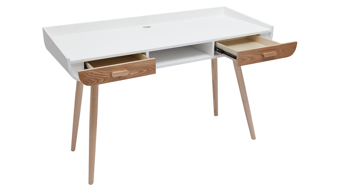 Schreibtisch skandinavisch helles und weißes Holz 2 Schubladen HALLEN