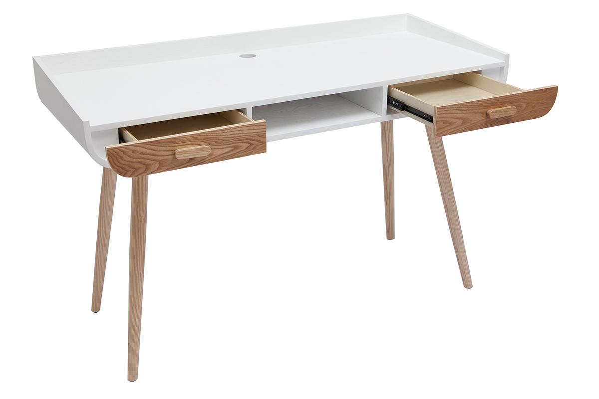 Schreibtisch skandinavisch helles und weies Holz 2 Schubladen HALLEN