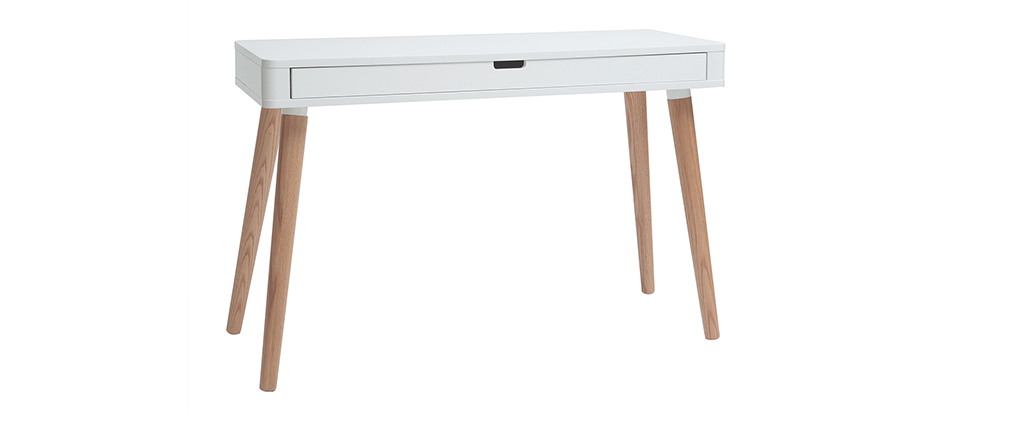 Schreibtisch skandinavisches Design Weiß und Holz L115 cm TOTEM