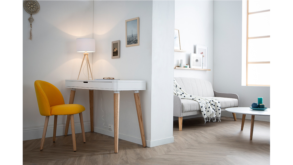 Schreibtisch skandinavisches Design Weiß und Holz L115 cm TOTEM