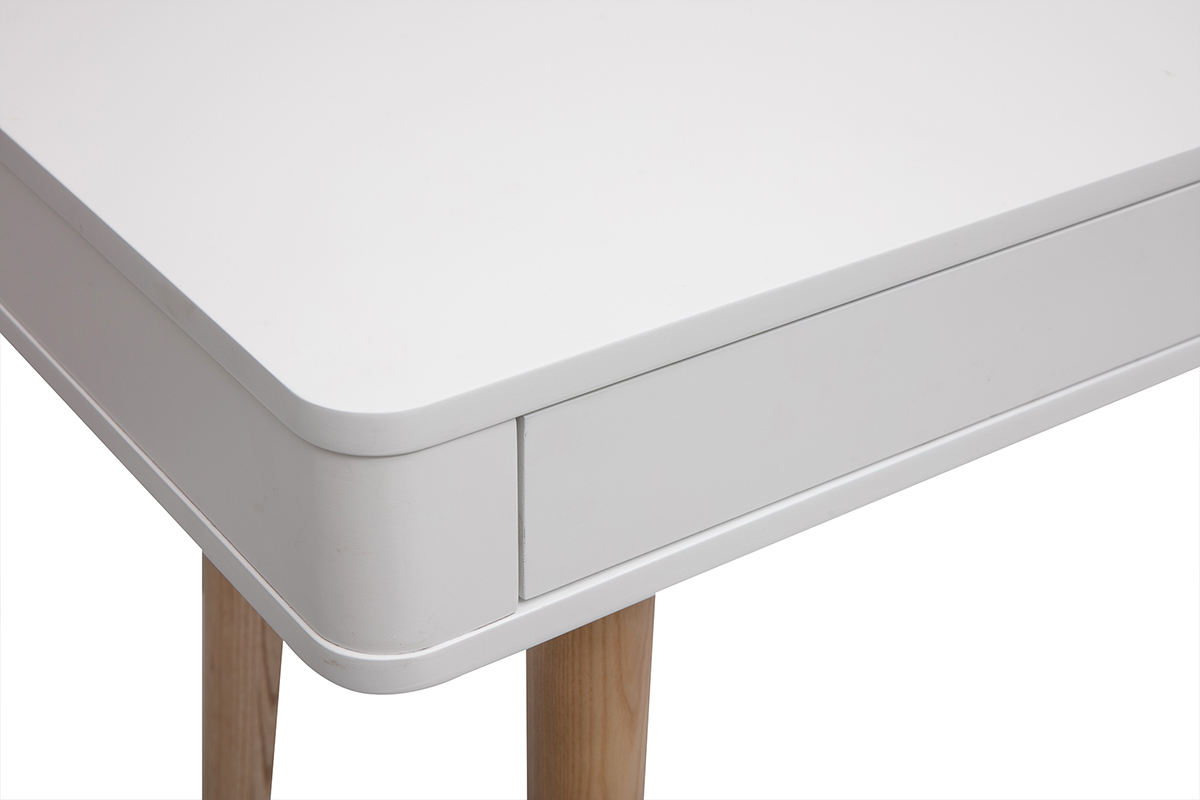 Wei�er Schreibtisch mit Schublade und hellen Holzbeinen, Ansicht vergr��ert.