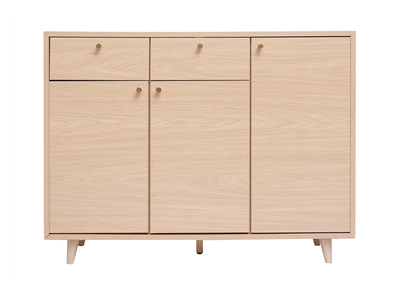 Schuhschrank in hellem Holzdekor mit Eichenfurnier und goldfarbenem Metall B110 cm SILVESTRE