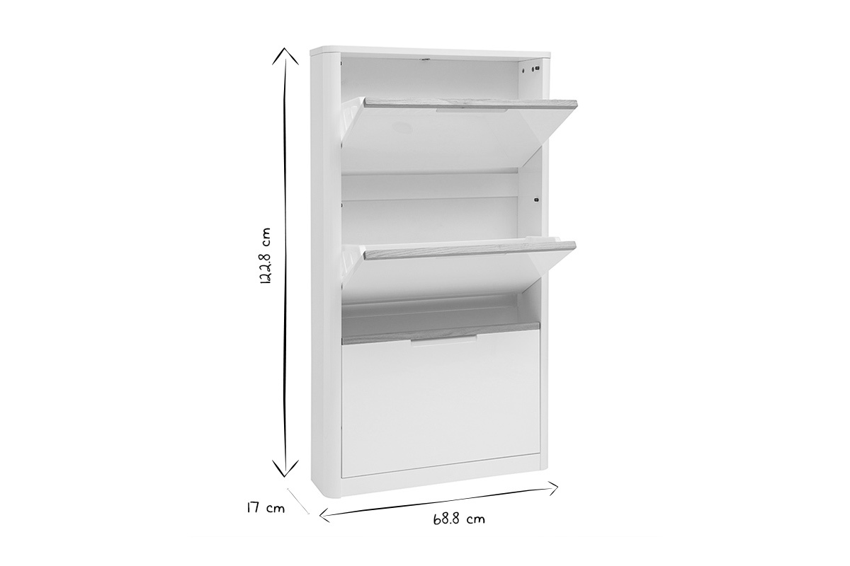 Schuhschrank mit 3 Tren, wei lackiert, glnzend, B68 cm KIRK