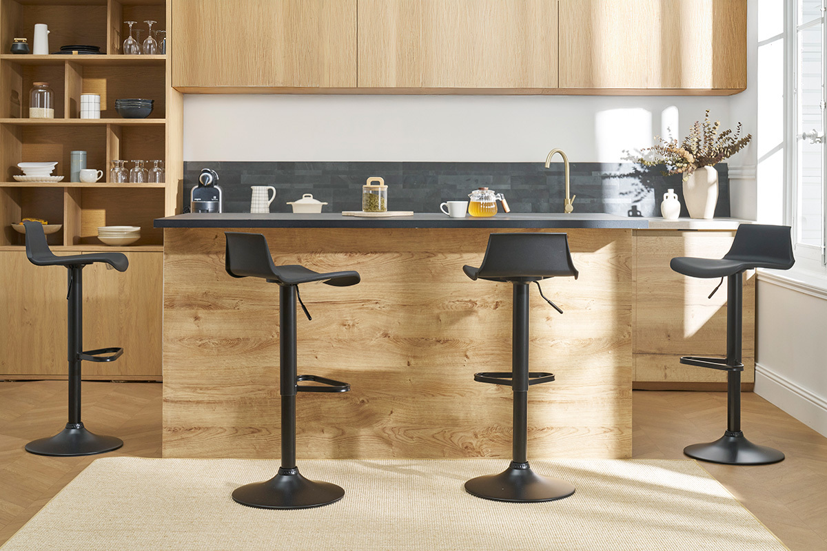 Schwarze 360 drehbare und hhenverstellbare Design-Barhocker (2er-Set) KRONOS