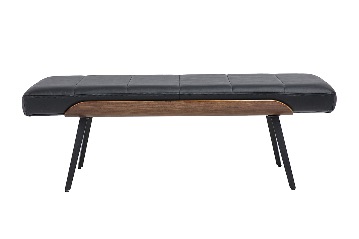 Schwarze ELIOR-Bank aus dunklem Holz und schwarzem Metall, Vorderansicht, Ma�e 123 cm
