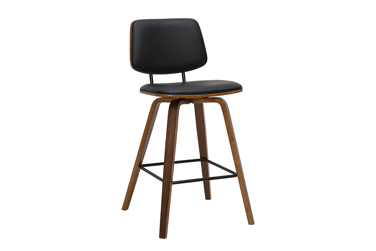 Schwarzer Barhocker aus dunklem Holz, 3/4-Ansicht, H66 cm, moderner Stil