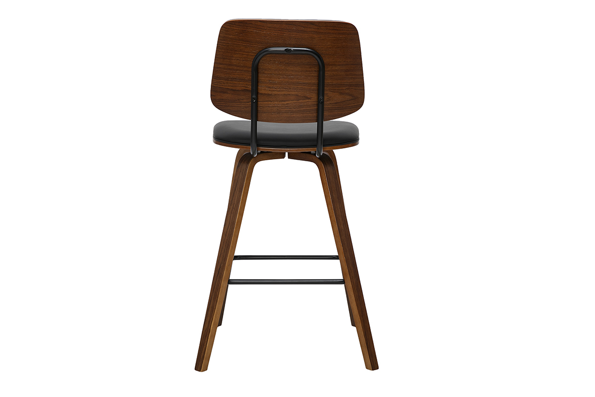 Schwarzer Barhocker aus dunklem Holz, R�ckansicht, H�he 66 cm, modernes Design.