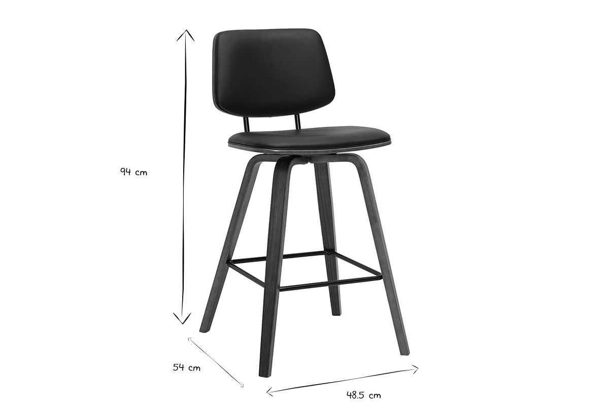 Abmessungen der Barhocker SEGUR H94 cm, L48,5 cm, T54 cm in Schwarz und Wei�.