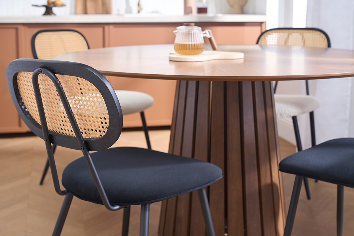 Schwarze Design-St�hle aus Samtstoff, Metall und Rattan-Geflecht (2er Set) SWANN