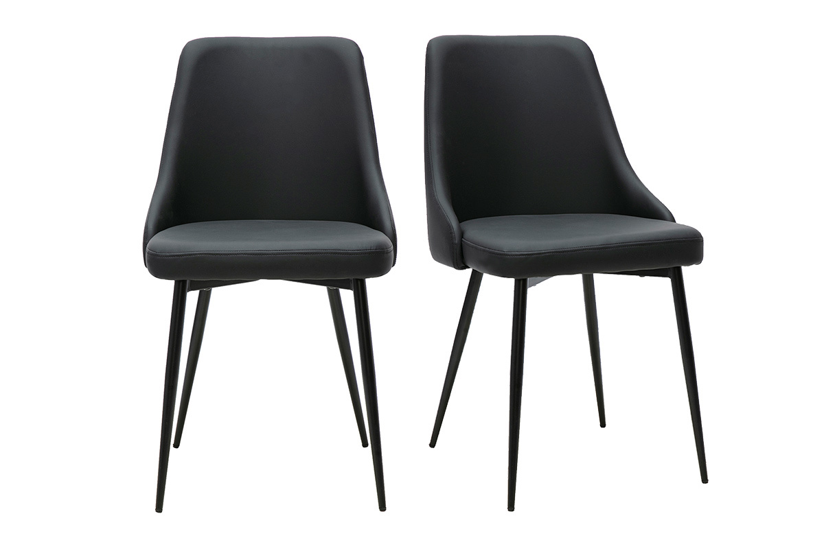 Set aus 2 schwarzen Designst�hlen CULT, von vorne gesehen, Bezug aus Polyurethan, Gestell aus schwarzem Metall.