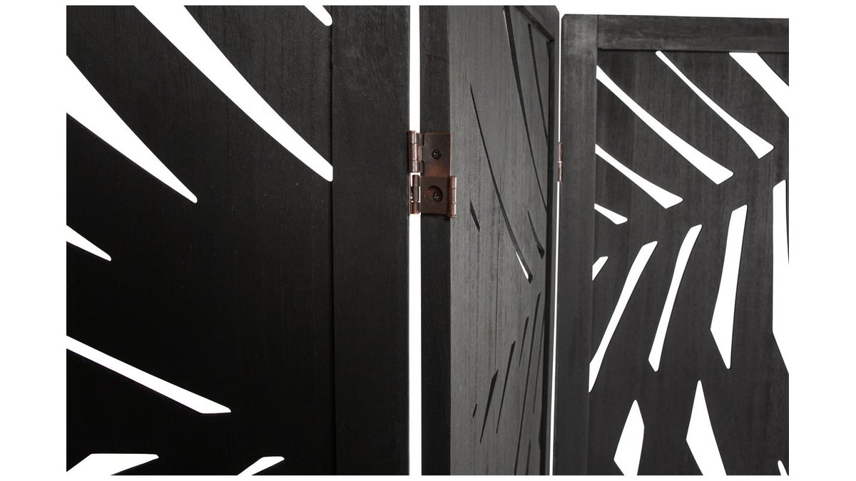 Schwarze Holzwand mit Pflanzenmotiven H170 cm HILO