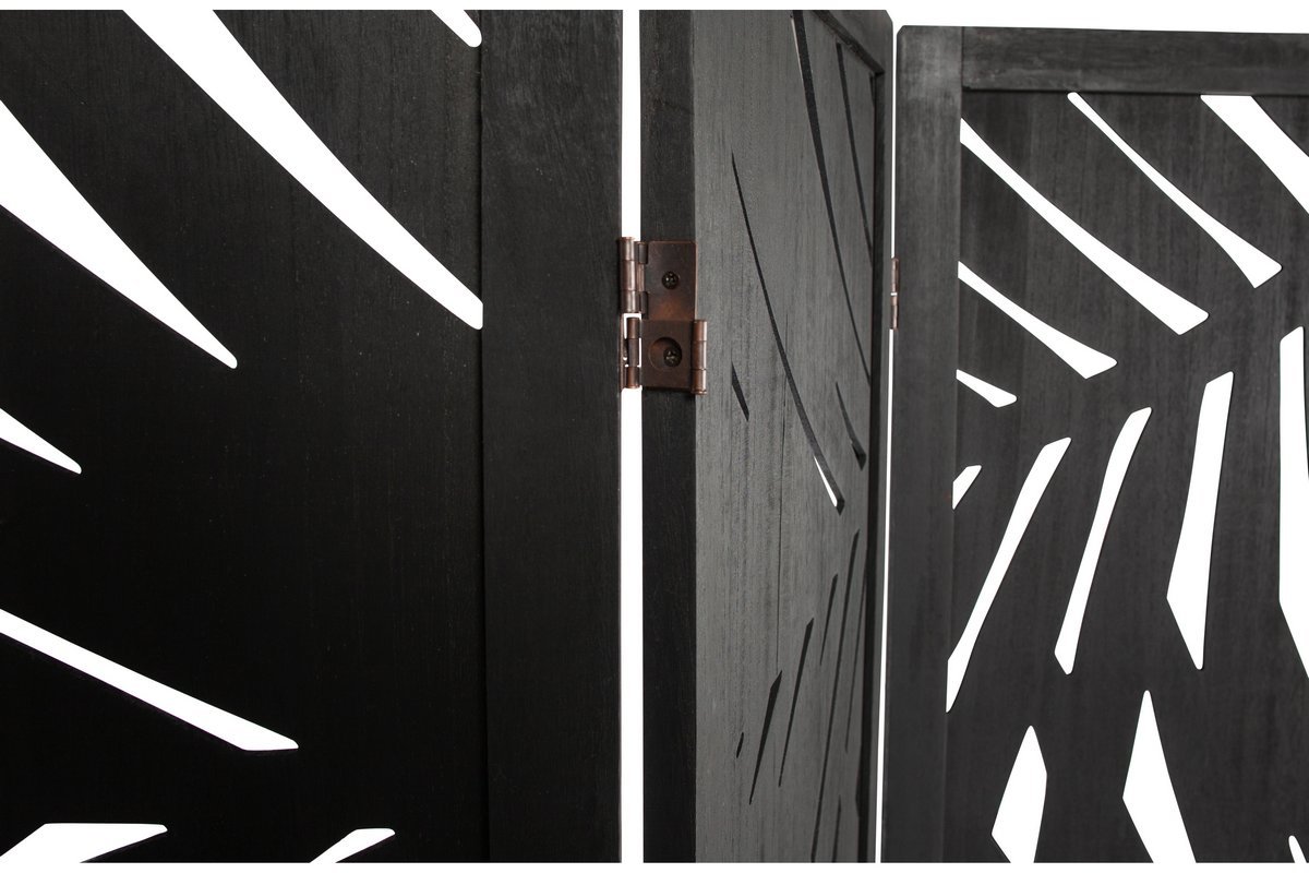 Schwarze Holzwand mit Pflanzenmotiven H170 cm HILO