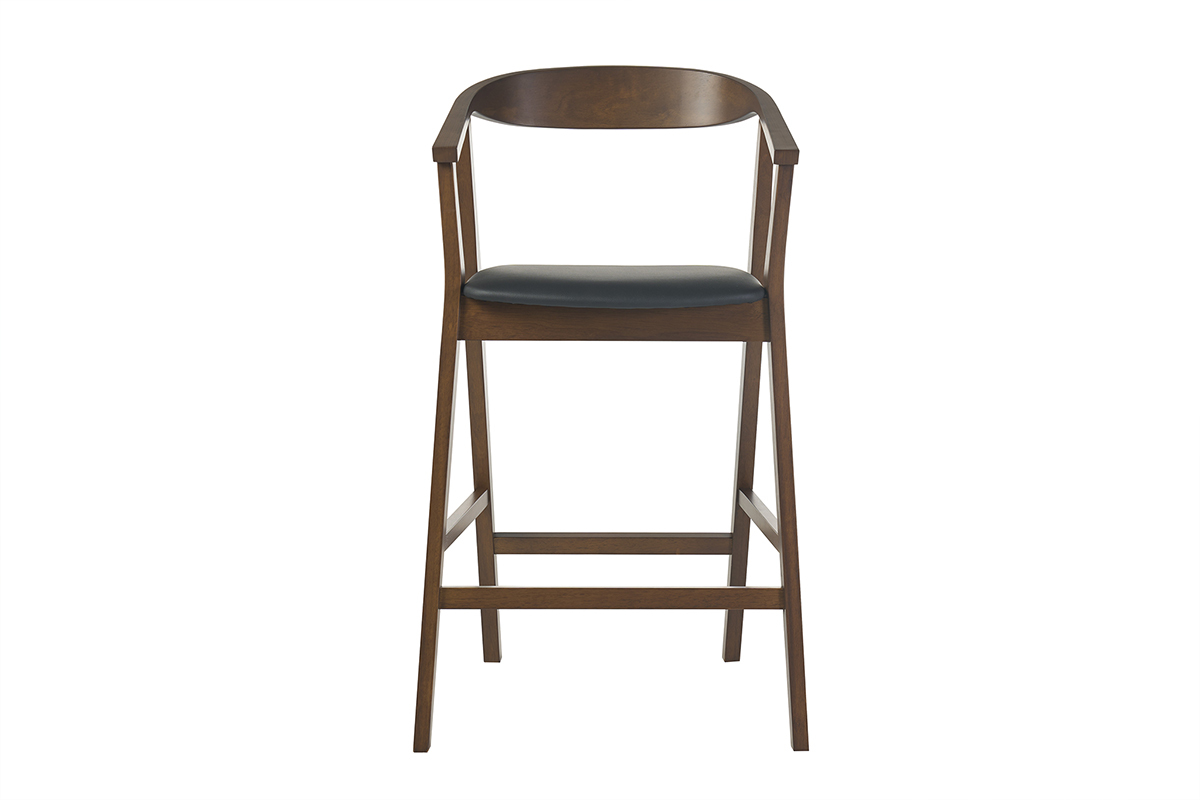 Skandinavischer Barhocker in Schwarz und dunklem Holz, Vorderansicht, H66,5 cm.