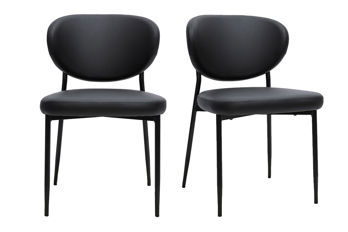 Set aus 2 schwarzen St�hlen aus Polyurethan mit Metallgestell, Vorderansicht.