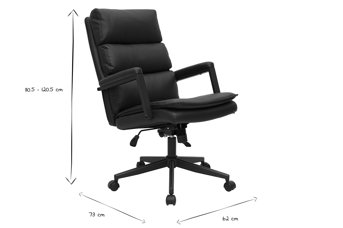 Schwarzer SAEL-B�rostuhl mit Rollen mit Ma�en in Schwarzwei�, Seitenansicht.