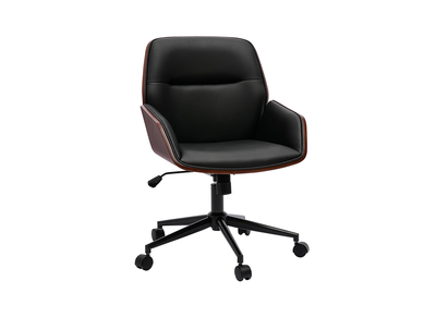 Schwarzer Design-Bürostuhl mit Rollen, dunkles Holz und schwarzes Metall MARLOW