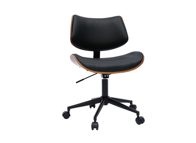 Schwarzer Design-Bürostuhl mit Rollen, dunkles Walnussholz und schwarzes Metall MALMO
