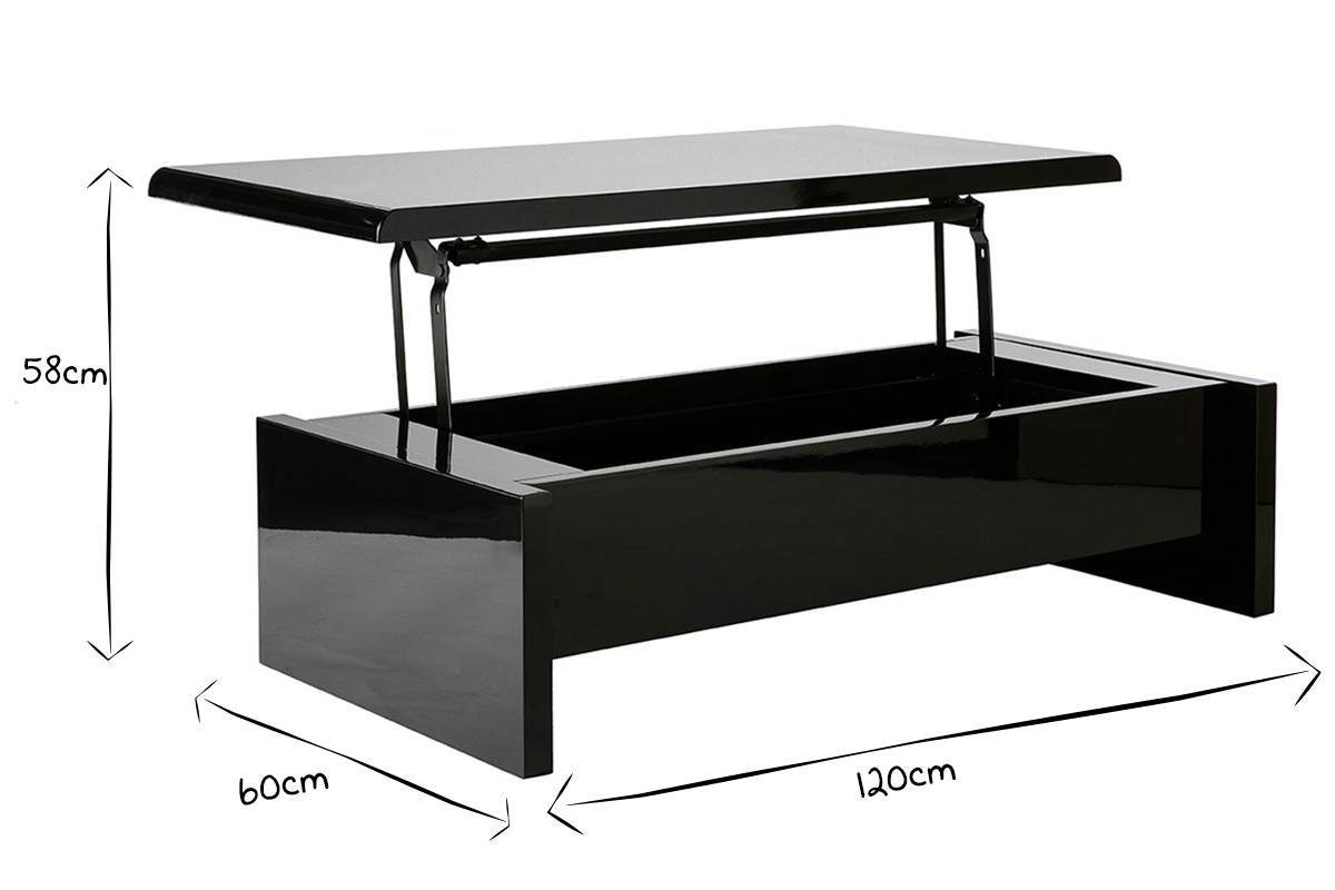 Schwarzer Design-Couchtisch LOLA, hhenverstellbar mit Stauraum