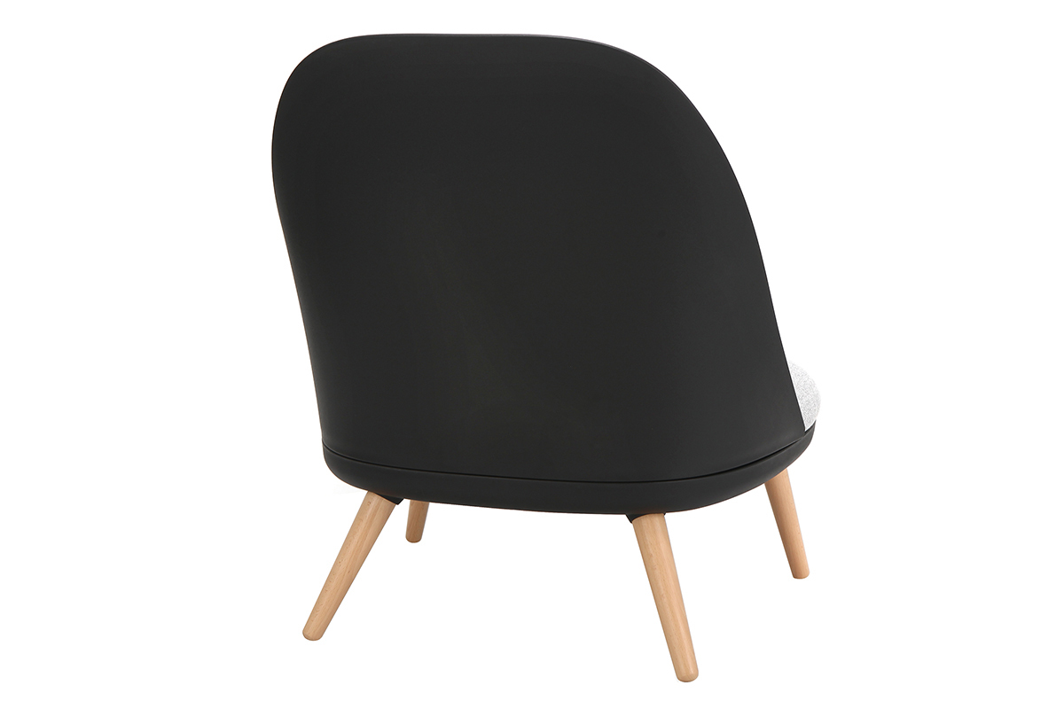 Schwarzer Design-Sessel LEAF mit Stoffpolster und Sesselbeinen aus hellem Holz