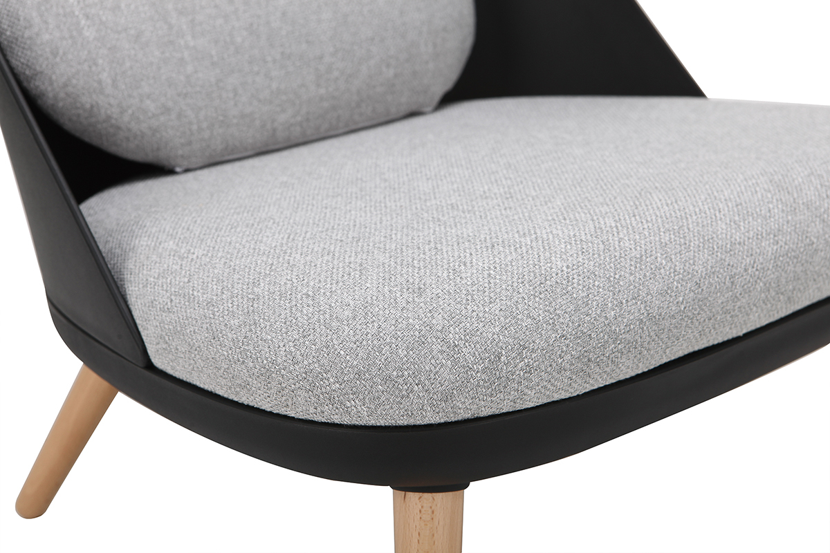 Schwarzer Design-Sessel LEAF mit Stoffpolster und Sesselbeinen aus hellem Holz